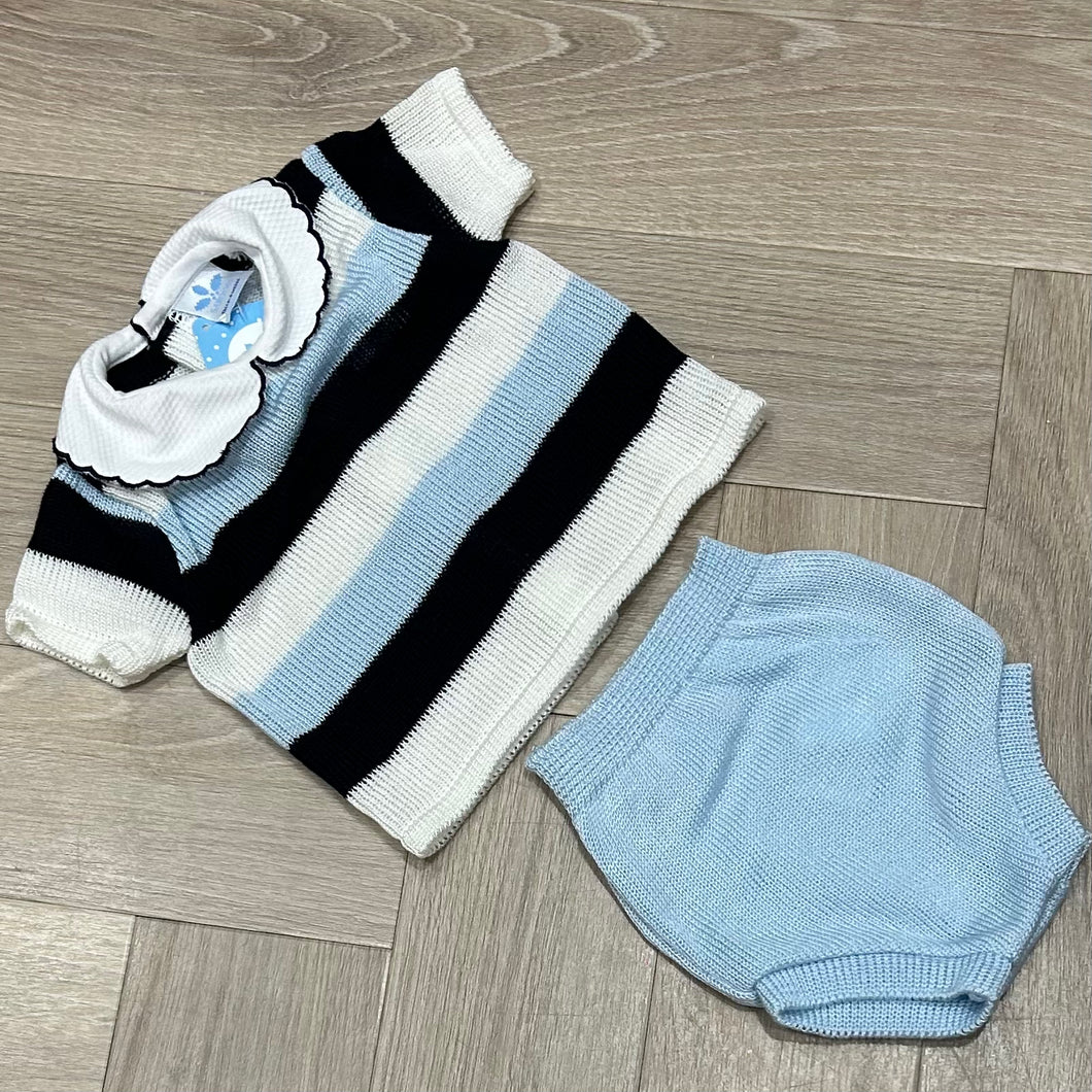 NAVY, BABY BLUE & WHITE KNIT SET